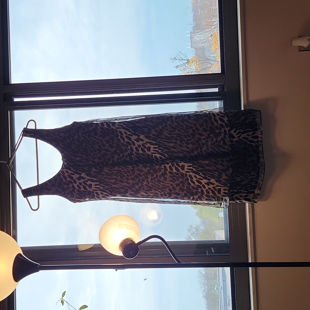 2 piece sheer leopard dress. Size 16,100%polyester 100% poliester. Evening wear.